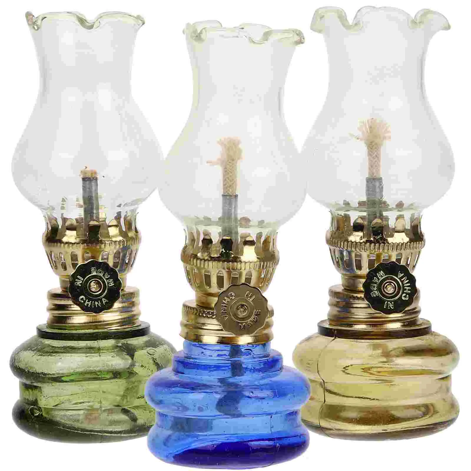 3 Pcs Retro Oil Lamp Vintage Glass Lantern Indoor Kerosene Table Decor Heat Resistant Electroplated Burner Gift Idea