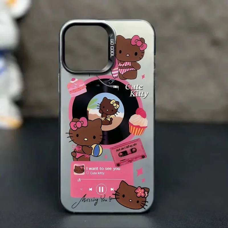 Capa de telefone Sanrio Hello Kitty para iPhone, linda capa de silicone, capa adorável anti-queda, registro de gato KT, 15, 14, 13, 12, 11 Pro Max, Y2K