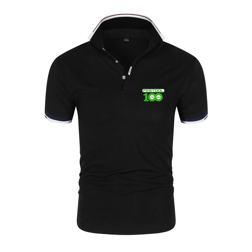 Regular Men's Solid Color Short Sleeve Polo Shirt 2026 Men's Festool Logo Print Summer New Products Simple and Loose Casual Top