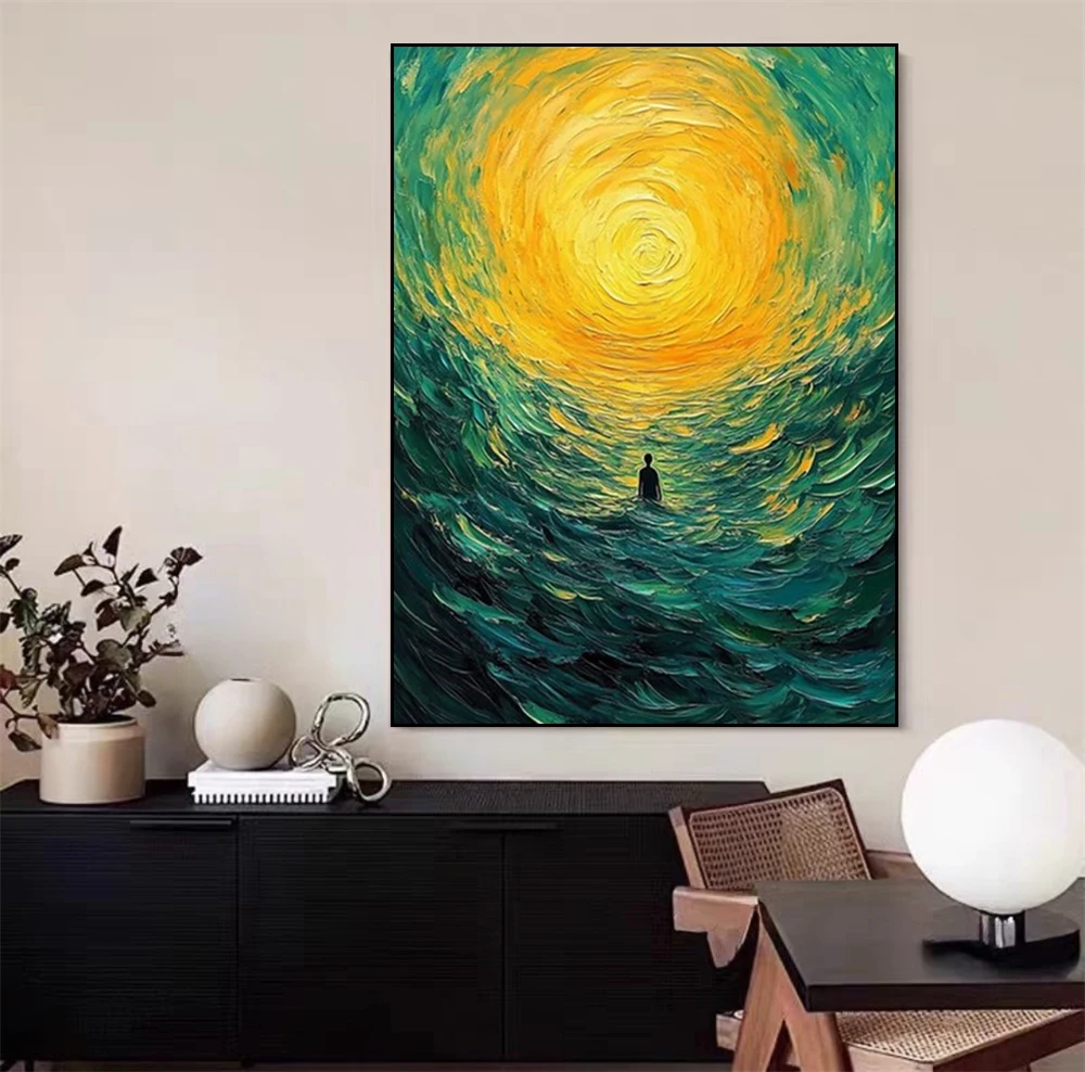 Modern Hand-Painted Colorful Sailboat Oil Painting On Canvas Picture The Mediterranean Wall Art Poster For Home Room Decor Gift