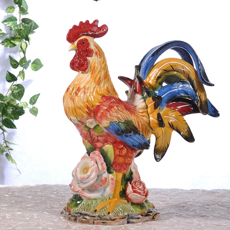 

Rose Ceramic Chicken Sculpture, Home Decor Crafts, Living Room Rooster Ornament, Porcelain Animal Figurines, The Cock