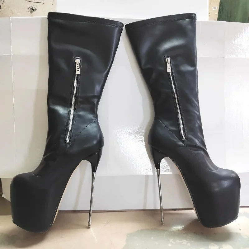 Bottes Rondes à Talon Fin de 19cm pour Femme, Chaussures à Enfiler, Grande Taille 48 49 50, Livraison Directe