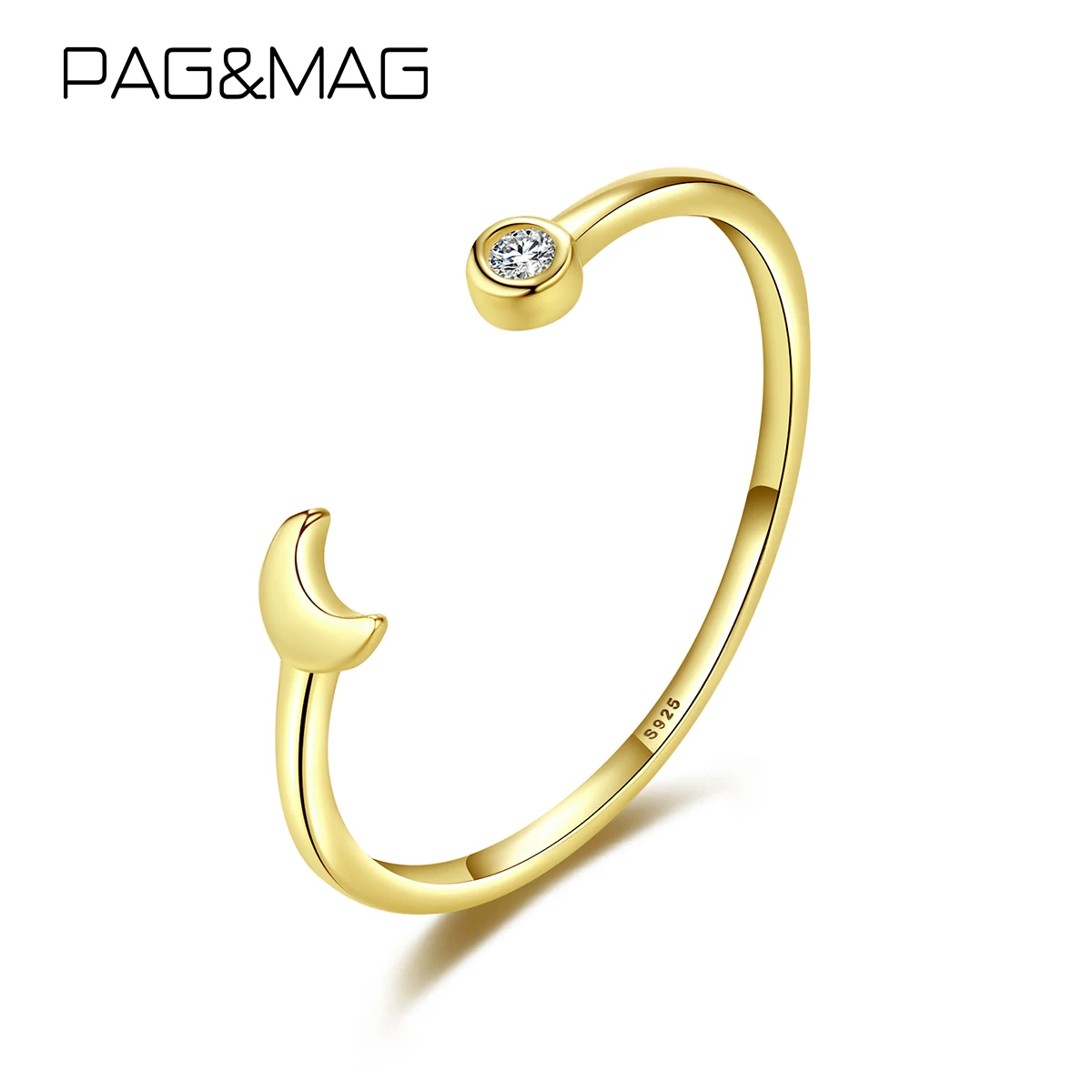 

PAG&MAG Zircon Moon Ring Minimalist Korean Fashion Simple Adjustable CZ Silver 925Woman Bands Cute Jewelry Hot Sale FreeShipping