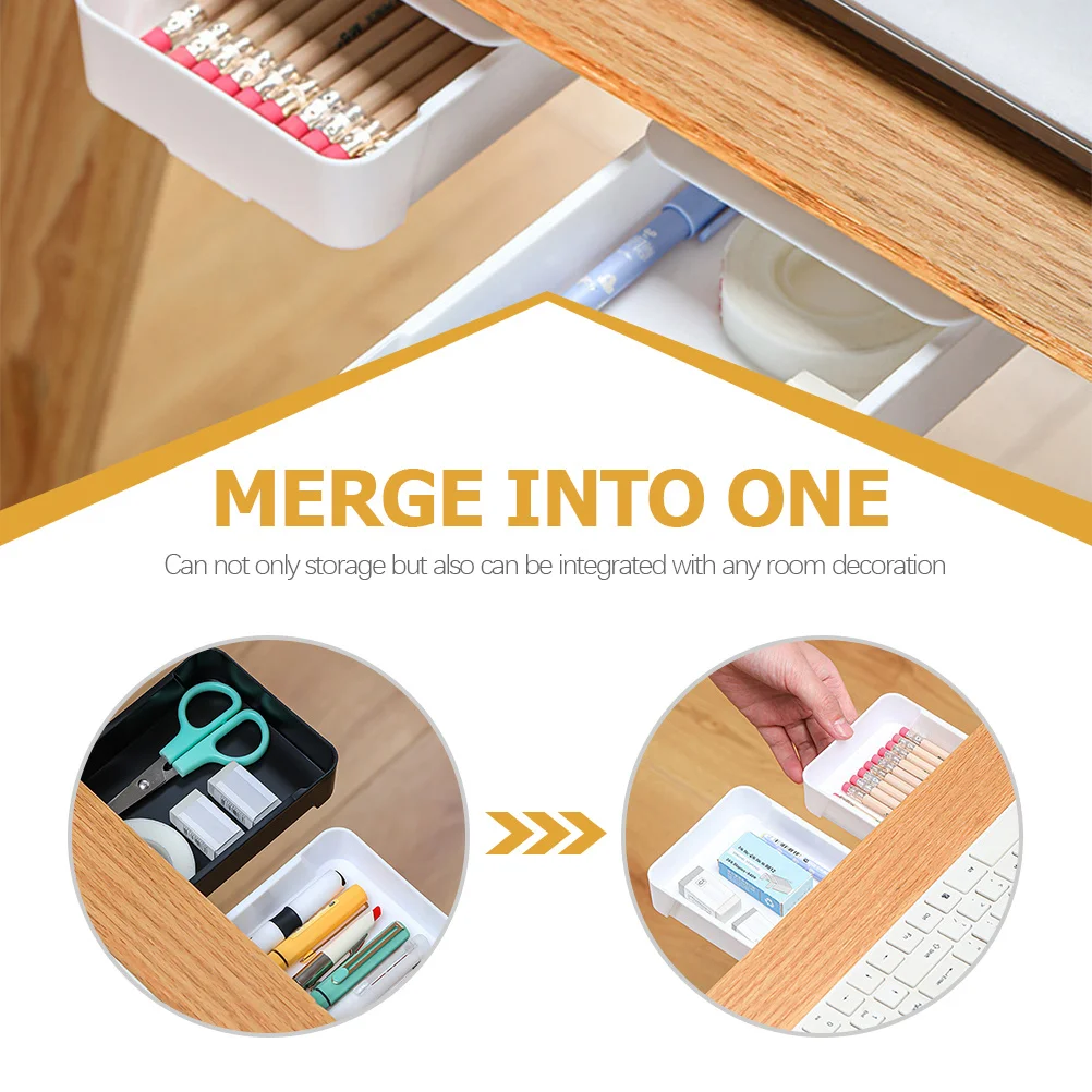 

2Pcs Under Desk Organizer Hidden Storage Drawer Slide Out Desk Drawer Attachment for Office School Pen Storage