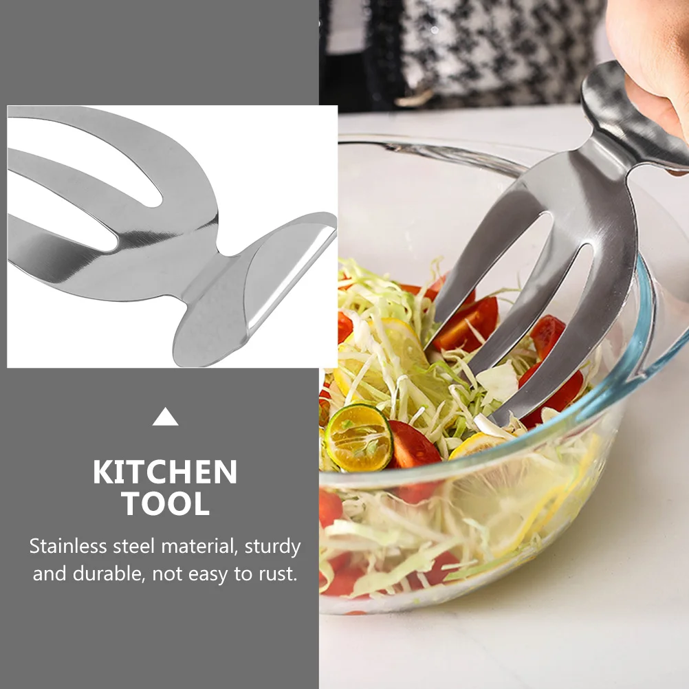 

2pcs Stainless Steel Salad Forks Salad Serving Claws Rustproof Widened Handle Three Prong Design Easy Clean Kitchen