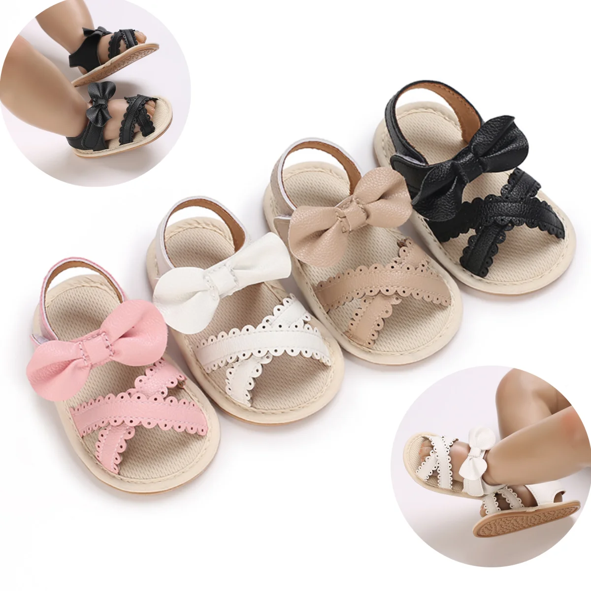 Summer Baby Infant Girl Sandals Princess PU Pull Strap Flat Anti-Slip Rubber Sole Light Weight Newborn Girl Toddler Crib Shoes