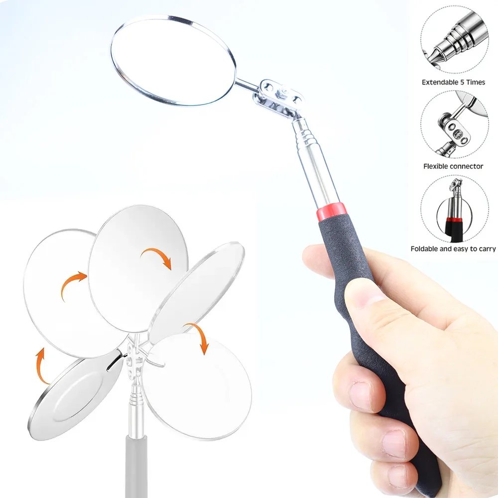 4Pcs Magnetic Pick-up Tool Set with Telescopic Rod, 360° Swivel Inspection Mirror & Flexible Claw Grabber for Car Repair