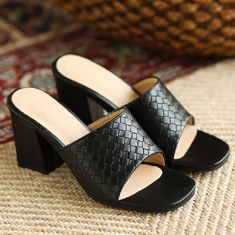 Brand Design Women\'s Slippers Elegant Summer Shoes For Women Block Heels White Black Sandals Ladies Party Outdoor Shoes Big Size