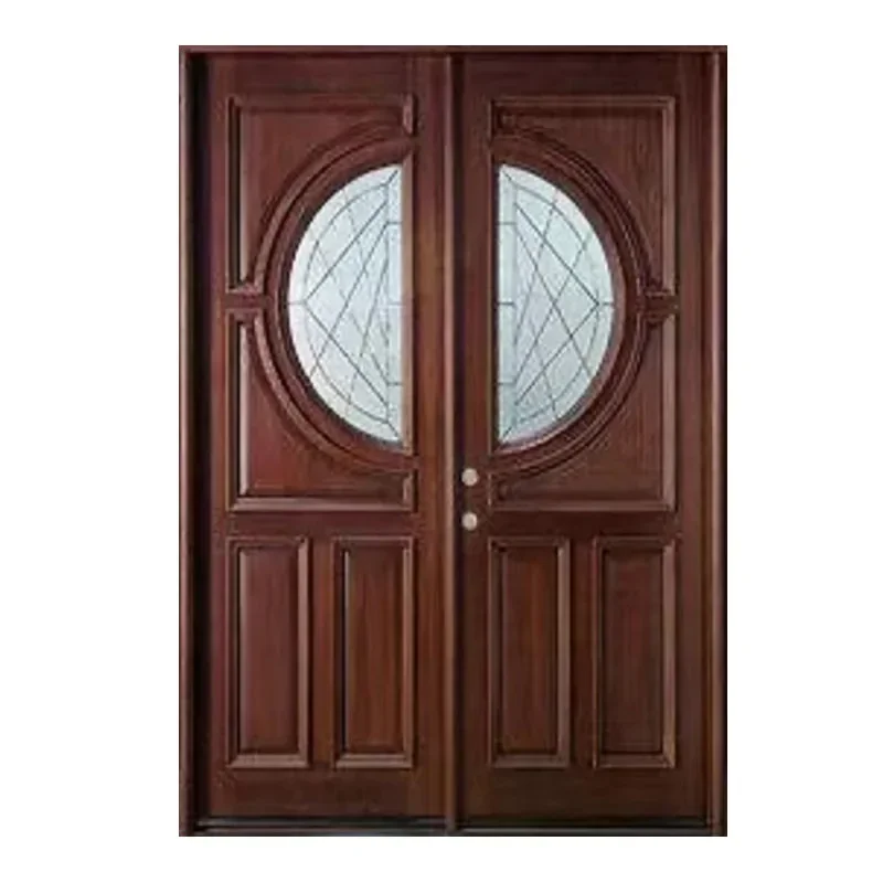 

#China Supplier Security Solid Teak Wood Door Double Insert Glass Entry Front Doors For House