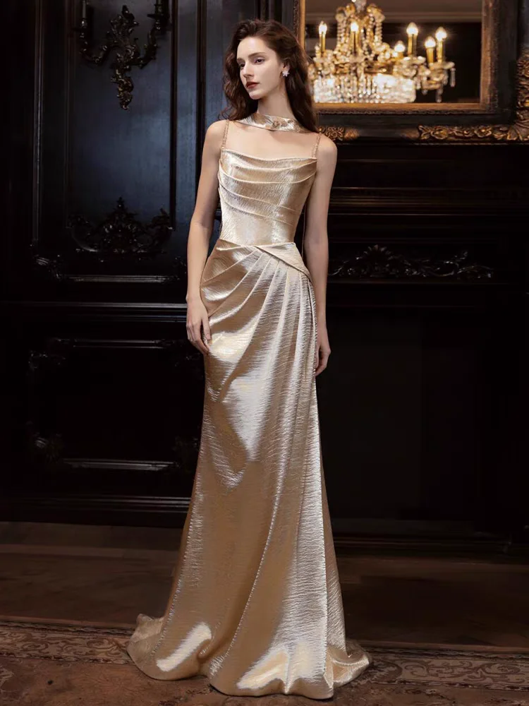 

Халат цвета шампань из мягкого атласа, сияющий, для утренних мероприятий, дня рождения, выступлений и вечеринок