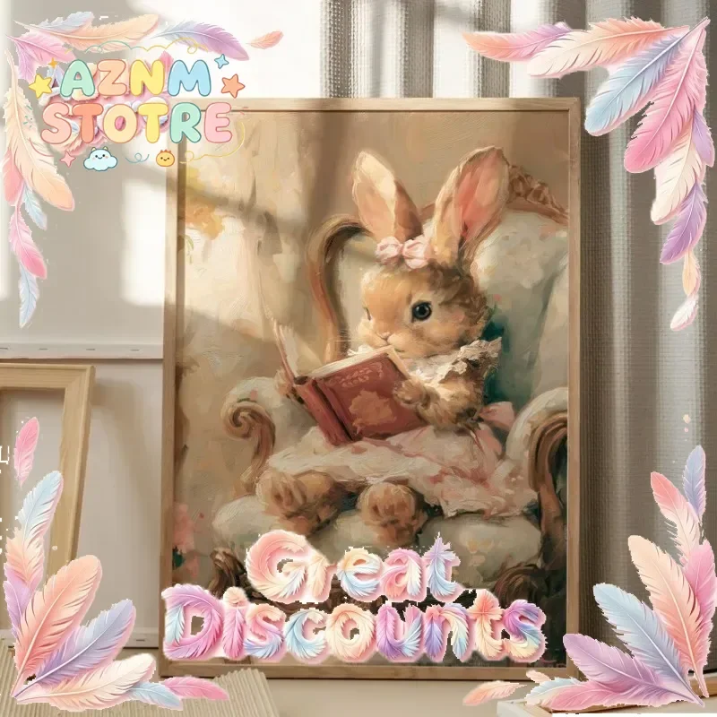 Minimalist Canvas Posters Easter Egg Spring Scenery Rabbit Girl Reading Fashion Modern Painting Wall Art Home Living Room Dec