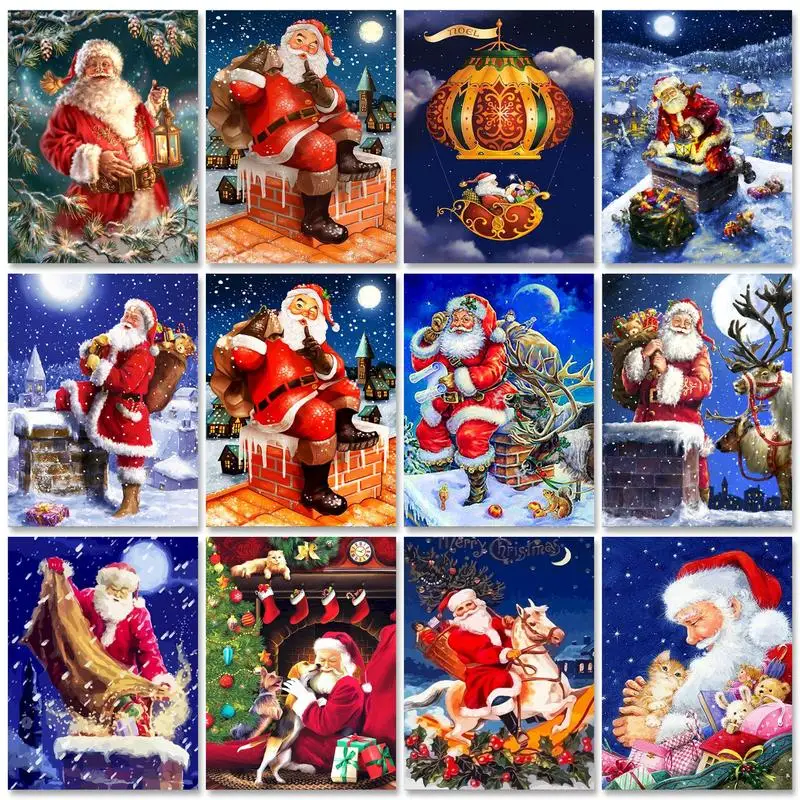 

GATYZTORY Full Round Square Diamond Painting Frame Santa Clause For Adults Kids Mosaic Diamond Decors For Christmas Handicrafts