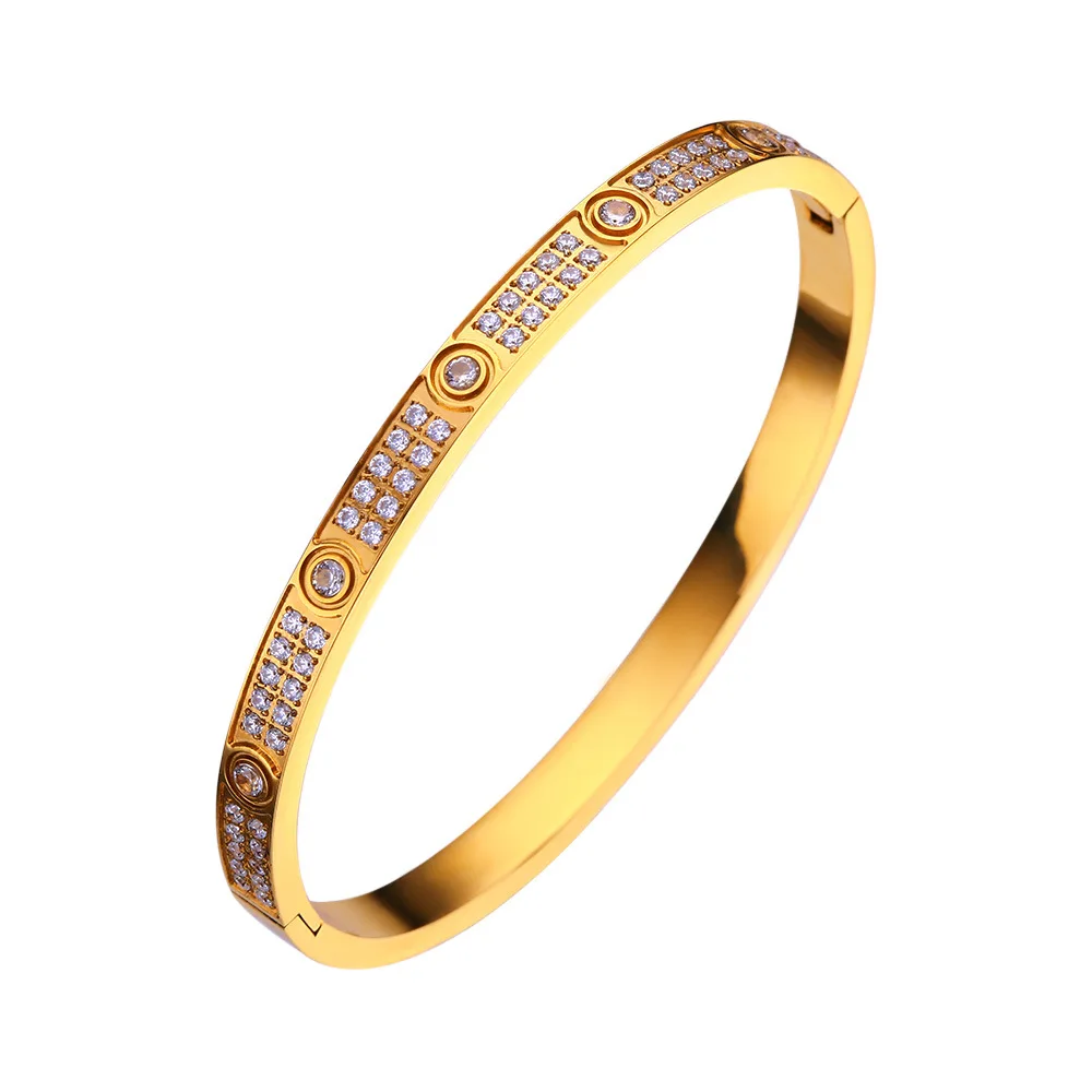 Luxury Cubic Zirconia Stainless Steel Bangles for Women Rose Gold Bracelet Jewelry Gifts Wedding Accessories  Браслет view 5
