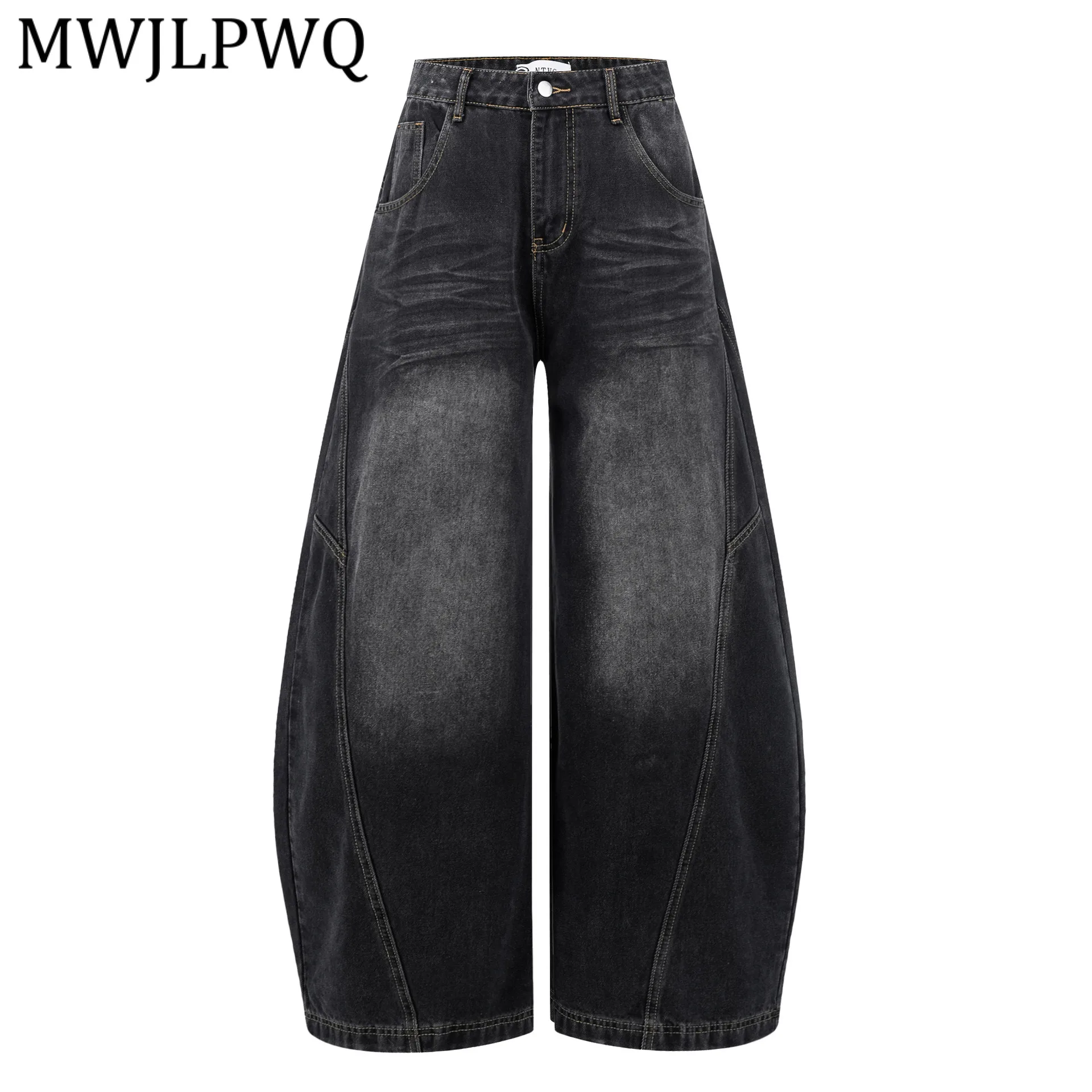 

MWJLPWQ 2026 Spring New American High Street Jeans Personality Design Washed Casual Wide Leg Denim Pants For Men Fashion 13578