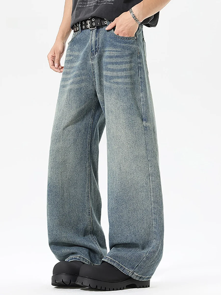 

Retro American Bow Knife Jeans Men's Autumn Trendy Brand Waed Loose Straight Leg Wide Leg Long Pants