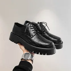 Black Loafers Platform Men Shoes Round Toe Solid Male Mens Leather Luxury Designer Shoes Dress Shoes for Men