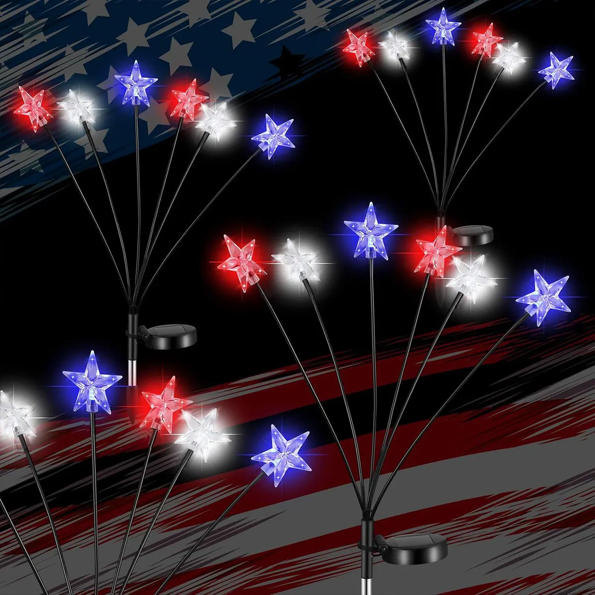 1/2pcs Solar Red White And Blue Star Stake Lights 4th Of July Outdoor Decorative Light Waterproof Swing Atmosphere Lamp