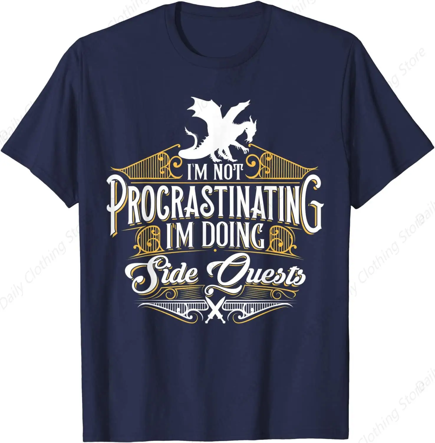 Not Procrastinating Side Quests Funny RPG Gamer Dragons Funny Short Sleeves Cotton Tee Shirt Leisure Comfortable