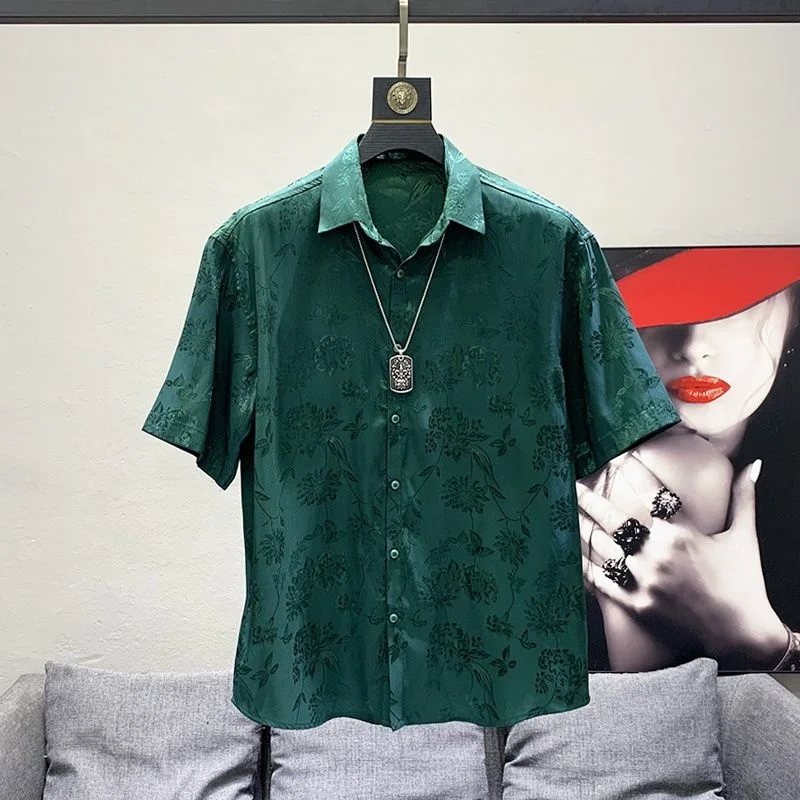 Summer New High Grade Short Flower Loose Top Trendy Half Sleeve Shirt Men's ropa clothing shirts for men