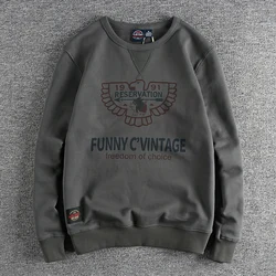 Winter American Retro 420g Thick Velvet Indian Elemet Printed Sweatshirts Men's Simple Washed Youth Casual Pullover Sportwear