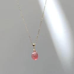 Lii Ji Strawberry Quartz Teardrop American 14K Gold Filled Handmade Choker Necklace Natural Stone Jewelry For