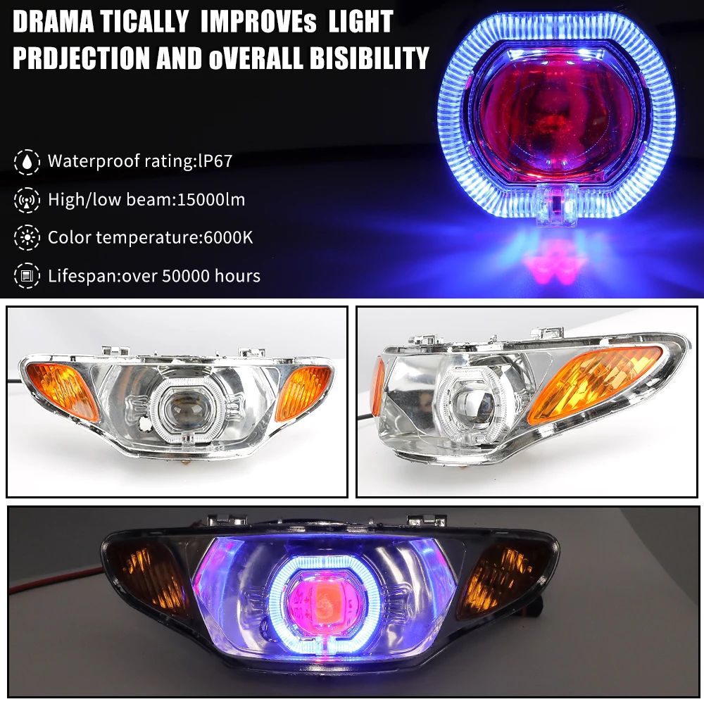 

2.5-inch Motorcycle & Electric Bike LED Universal Built-in Angel Eye Demon Eye Lens High/Low Beam Headlight