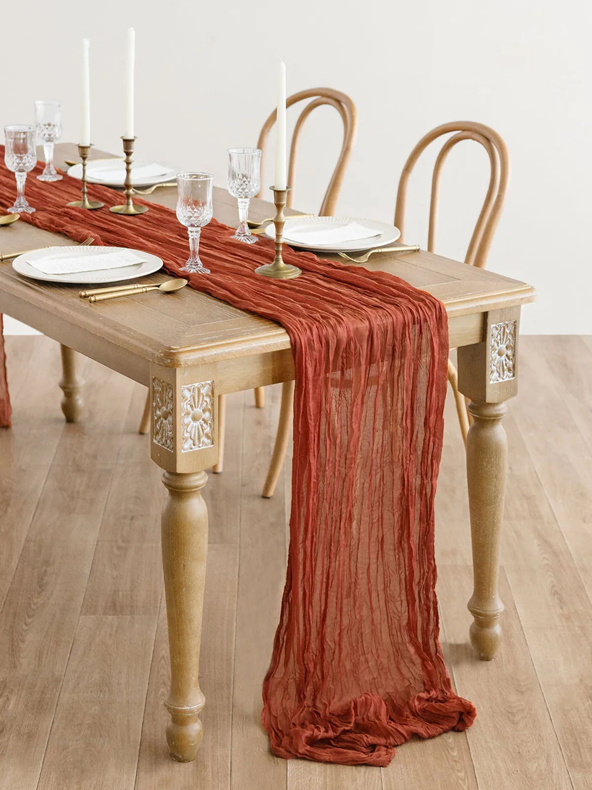 Semi Sheer Gauze Cheesecloth Table Runner Vintage Pleated Design Romantic Decor Wedding Reception Dinner Christmas Home Party