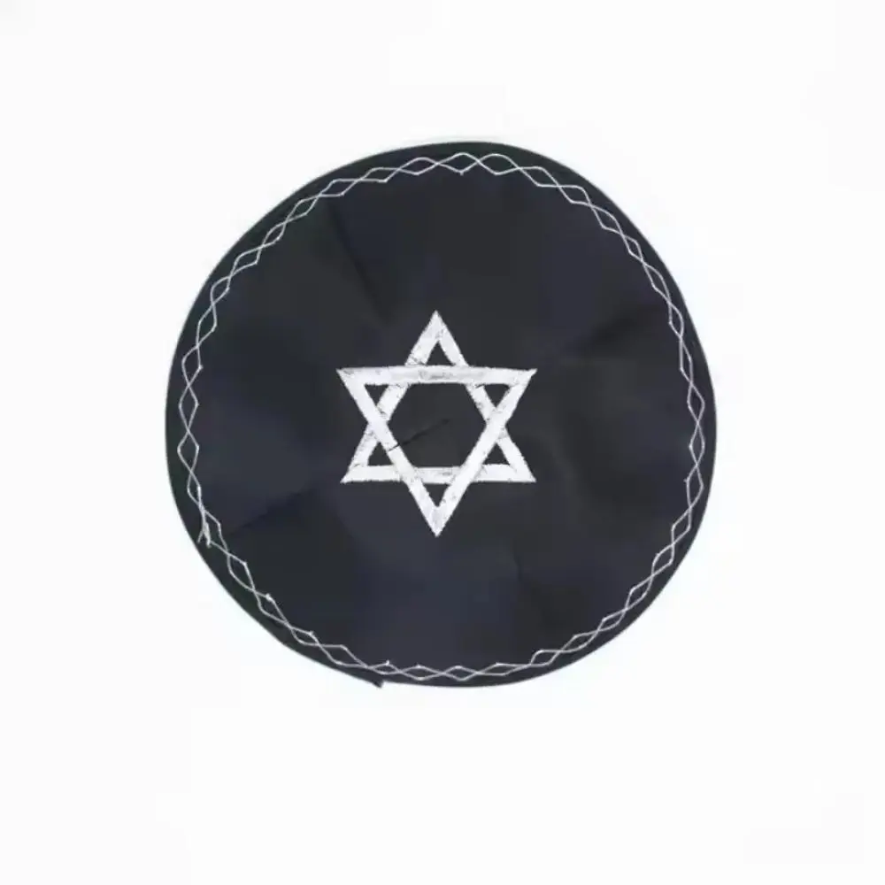 Fotografia 6: Nova Kippah Judaica Redonda com Design Bordado, Boné Étnico Respirável, Gorro Retrô com Padrão Tradicional para Ocasiões Culturais