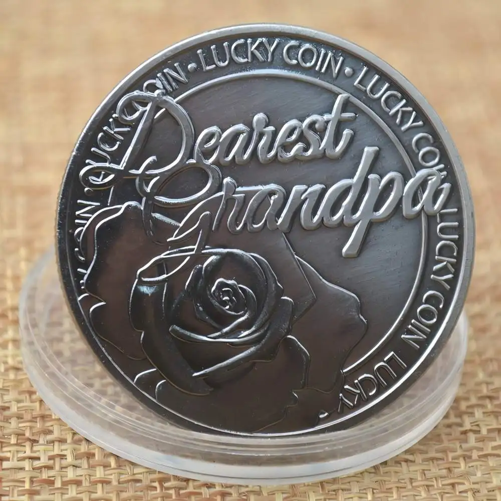 Happy Grandpa Commemorative Medal Challenge Coin Lucky Coin Silver Metal Badge Grandfather Birthday Gift Souvenir Collection