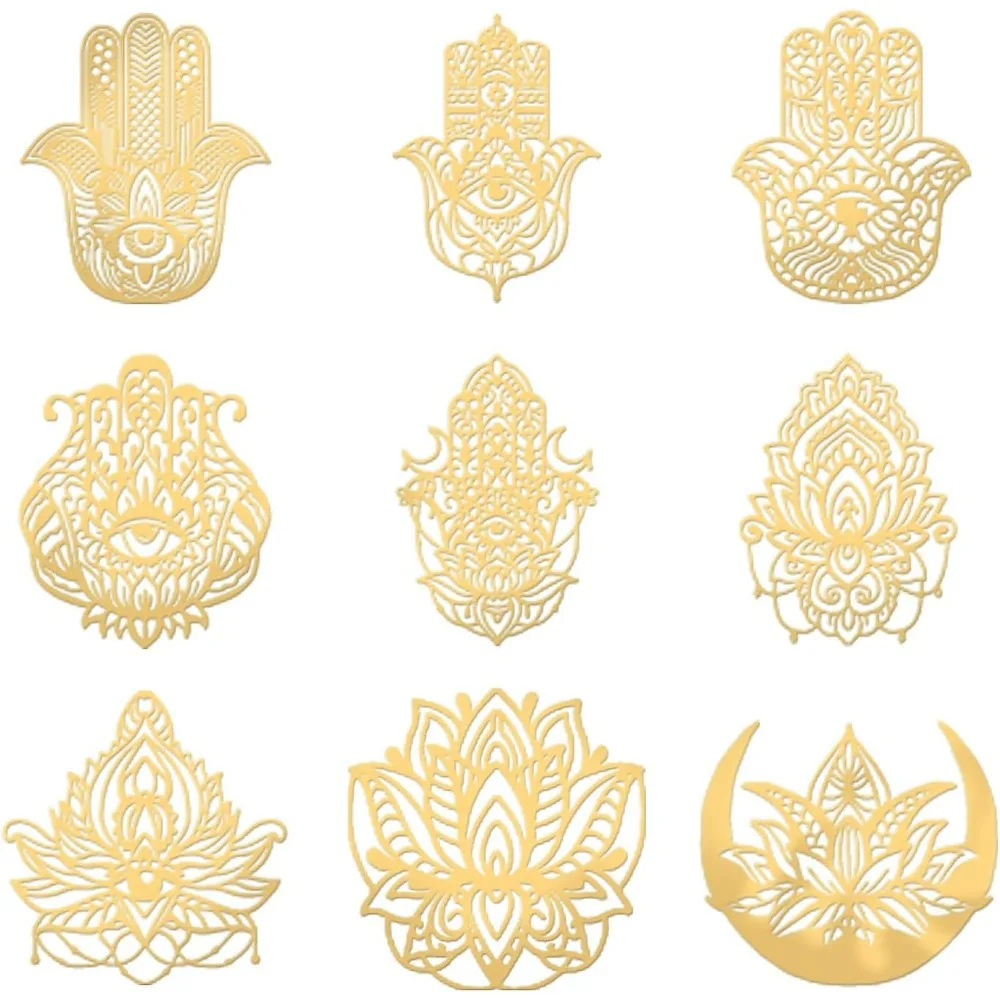 

9 шт., оргонитовая наклейка, наклейка «Рука Фатимы», золотые металлические наклейки, декоративные наклейки, самоклеящиеся золотые наклейки, комплект для изготовления