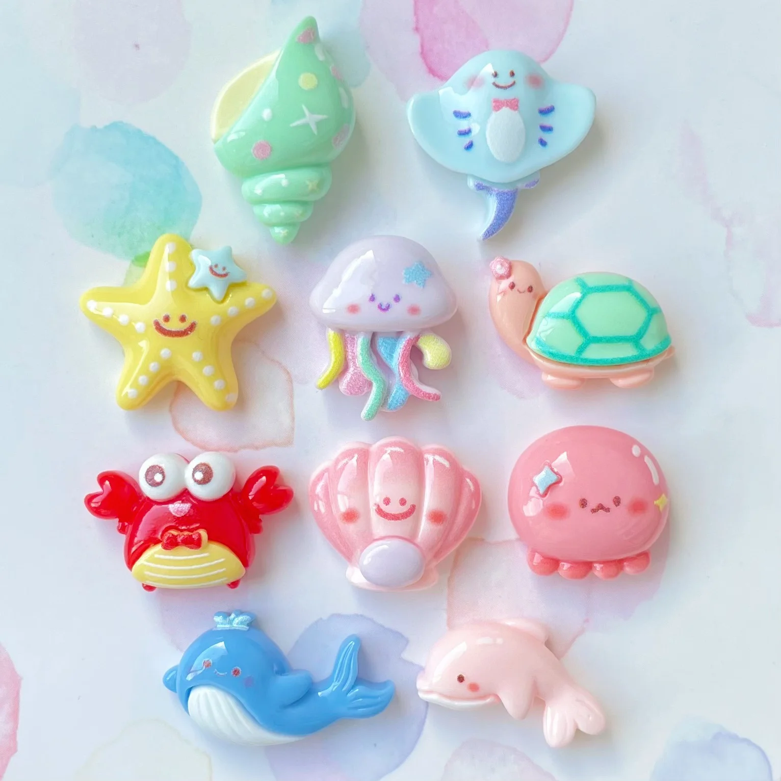 20Pcs Kawaii Ocean Animal Flat Back Resin Whale Shell Dolphin DIY Phone Case Hair Clip Accessories Handcraft Decoration Supplies