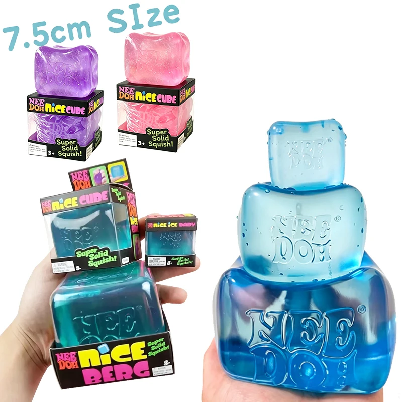 Needoh Nice Ice Cube Maltose Fidget Toy Berg Super Size 4 Pack Mini Multicolored Non-toxic Slow Rebound Squish Anxiety Relief