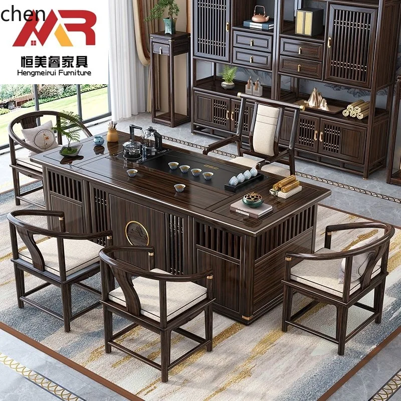 Solid Wood Tea Table and Chair Set One Table Five Chairs Office Tea Table