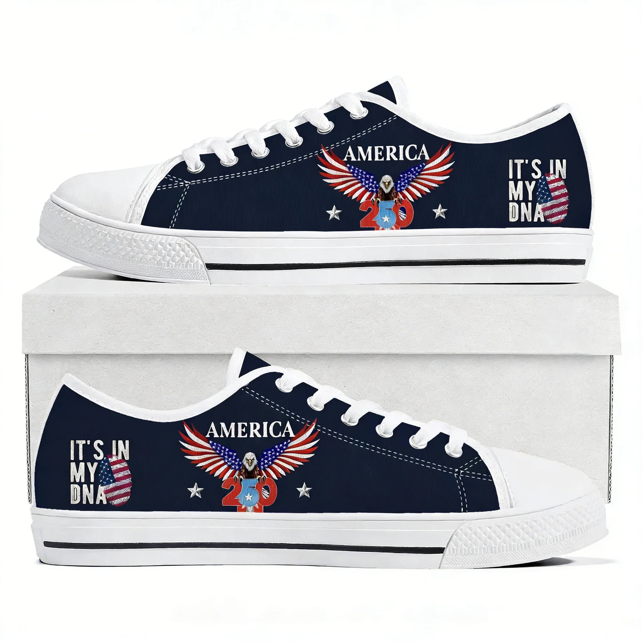 

America 250th Anniversary 1776-2026 Low Top Shoes Man Woman Canvas Casual Durable Sneakers Couple Footwear Custom Shoe White