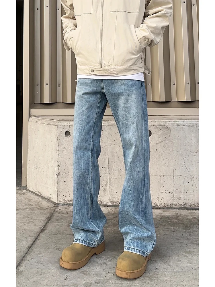 

Light Blue Lightning Pattern Men's Jeans Summer American High Street Style CleanFit Straight Leg Micro Flared Pants