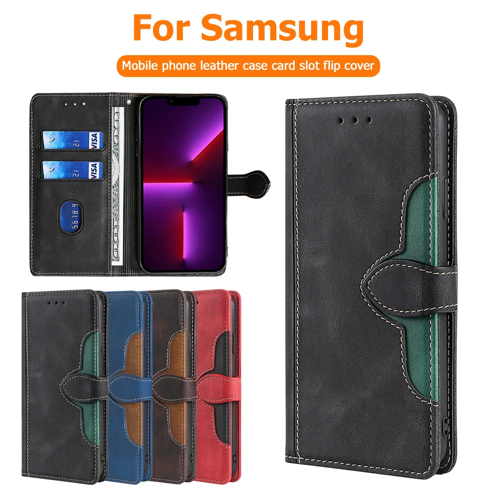 Vintage Stitching Flip Wallet Case For Samsung Galaxy A57 A56 A55 A54 A53 A52 A37 A36 A35 A1 A15 A13 5G Color Block Leather Capa