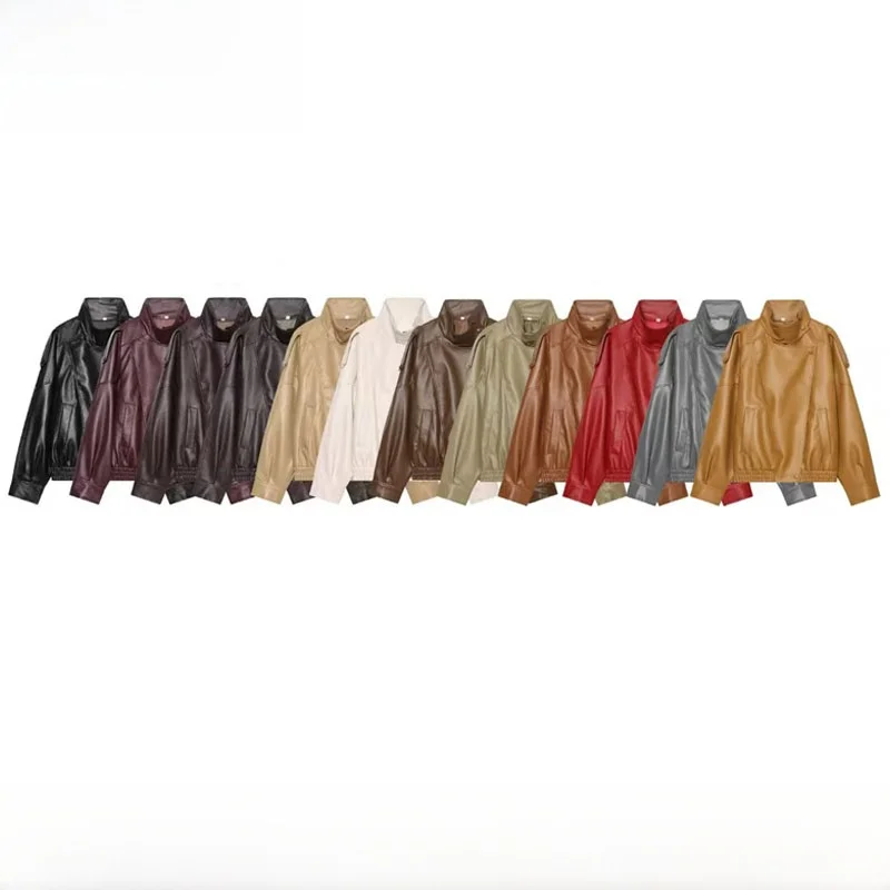 Early Autumn New Fashionable Simplicity Versatile Faux Leather Jacket Outerwear Women's Polyester Fiber Short Coat ZR Style
