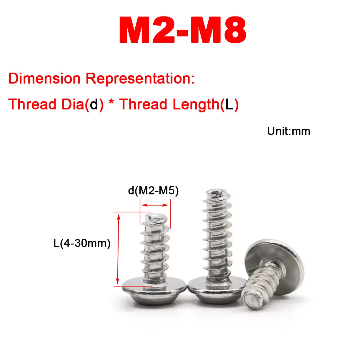 

304 Stainless Steel Padded Round Head Plum Blossom Flat Tail Self Tapping Screw PWB Pan Head Anti-Theft Screw M2M2.6M3M4M5