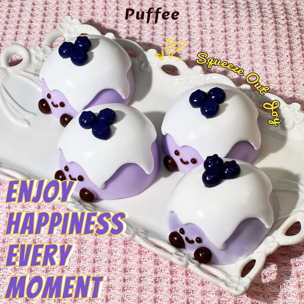 JC Giocattolo spatole in silicone alimentare con torta al mirtillo, Taba Squishy, adesivo morbido cremoso Giocattolo da spremere a rimbalzo lento, Gioco felice