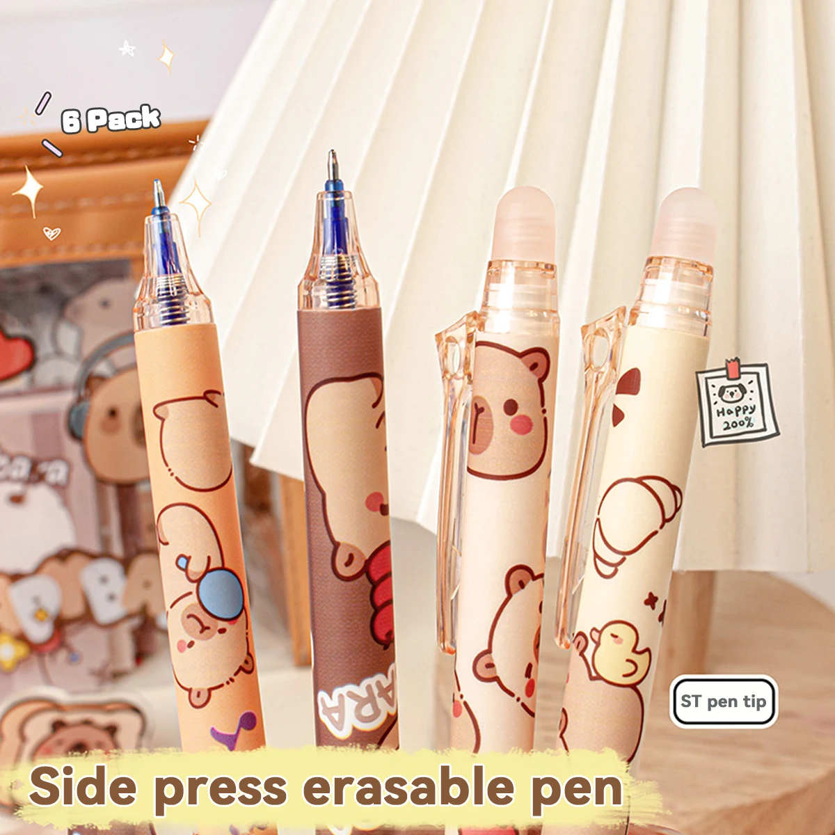 

Gel Pens Cute Capybara Kawaii Aesthetic Quickly-Drying Erasable Back To School Students Office School Supplies Stationery Set