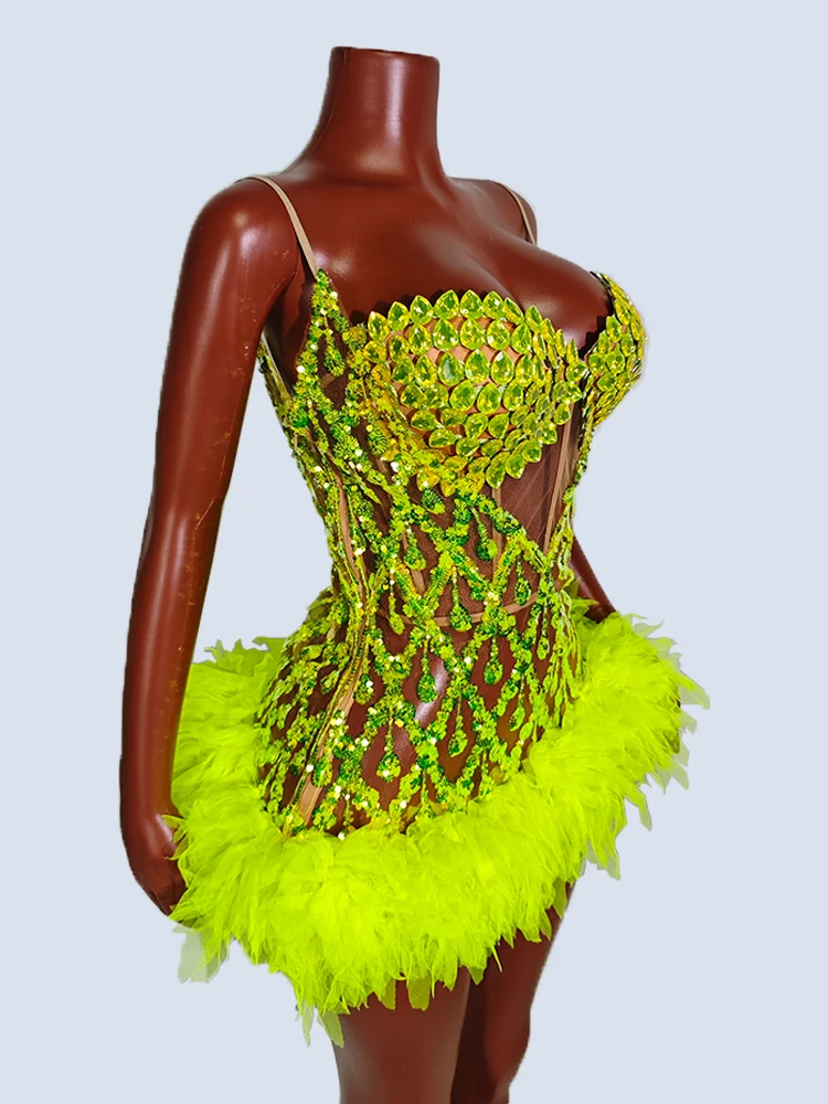 

Gogo Dance Costume Sparkle Yellow Rhinestones Dress Dance Suit Women Tops Full Sequin Showgirl Performance Drag Queen Outfits Dj