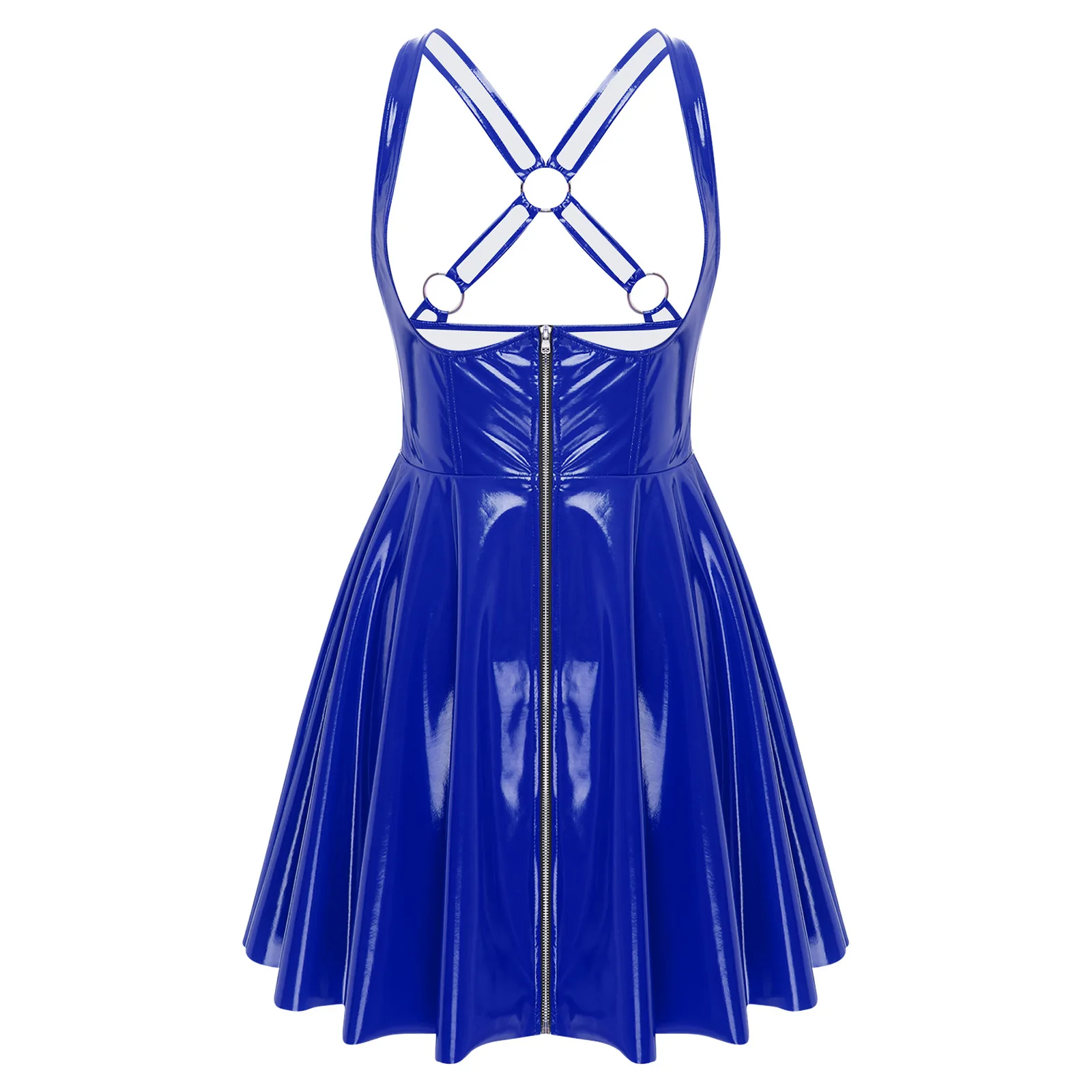 Gothic Punk Vrouwen Wetlook Latex Lederen Jurk Mouwloze Front Uitgesneden Cups Bodycons Jurk Sexy Raves Party Nachtclub Clubwear