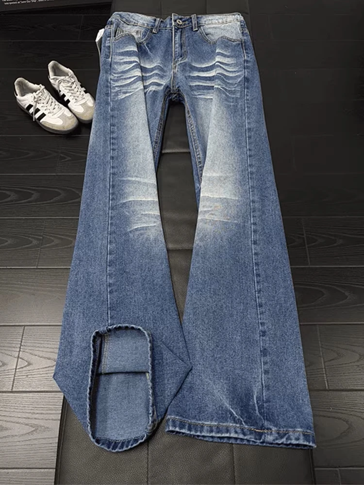 

American High Street Vibe Men's Waed Knife Straight Leg Jeans Spring Cleanfit Flared Pants Cotton Denim