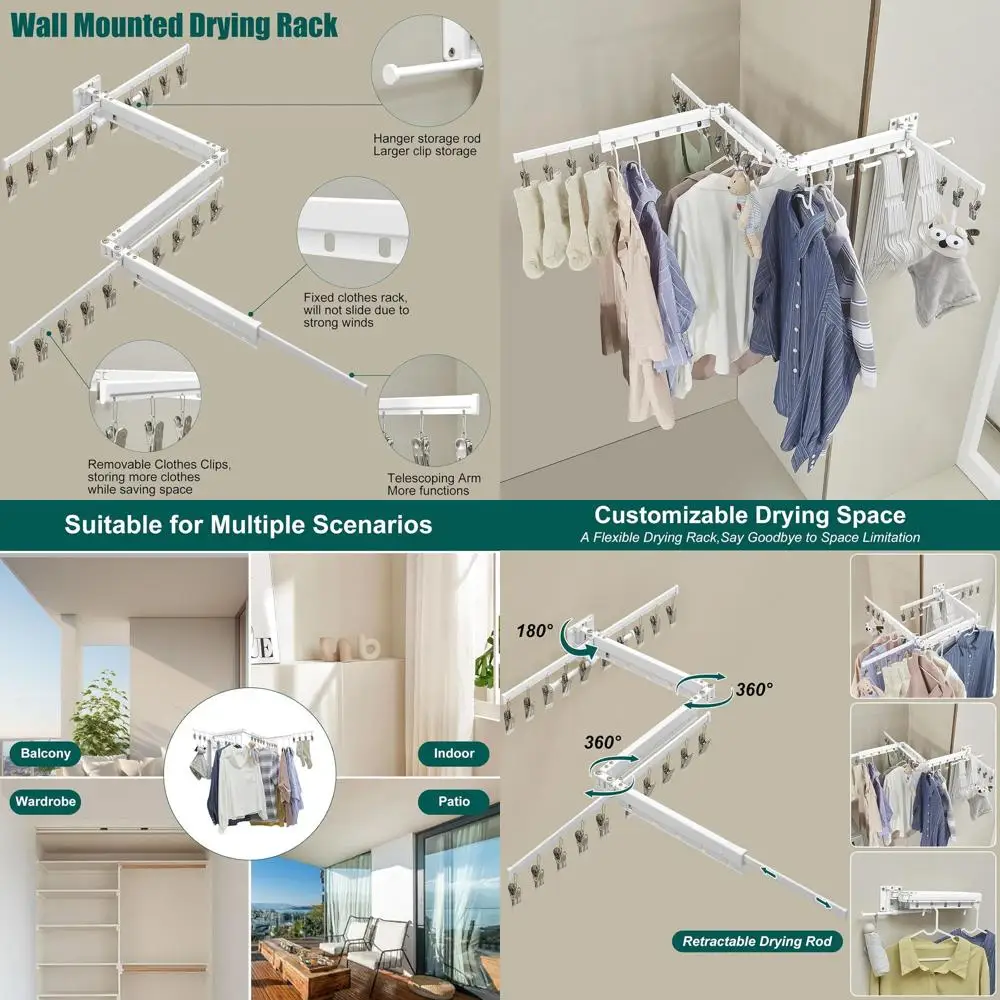 

Складная 3-панельная настенная сушилка для одежды для подвешивания белья, белая