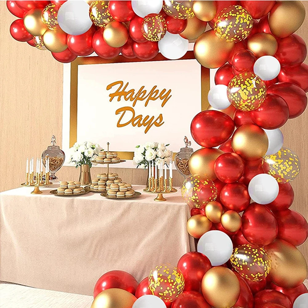 

Red White Balloon Garland Arch Kit Gold Simulation Leaves Confetti Ballon For Valentine Baby Shower Wedding Birthday Party Decor