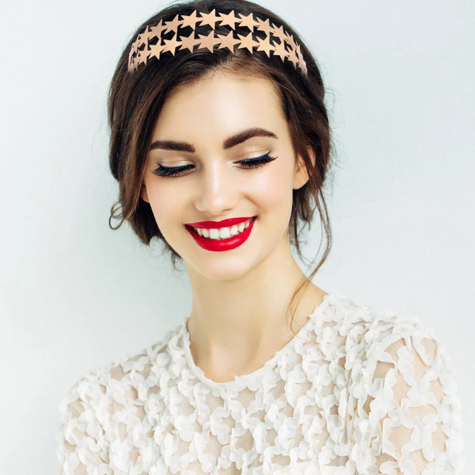 Shiny Five Pointed Star Headband Double Layer Metal Hair Hoop for Women Girls Bridal Wedding Christmas New Year Party Tiara
