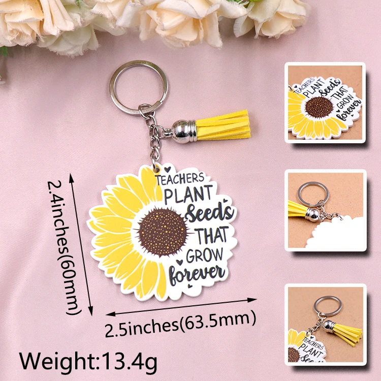 2022 New Teacher Keychain Teachers Plant Seeds That Grow Forever White Glitter Acrylic Keyring