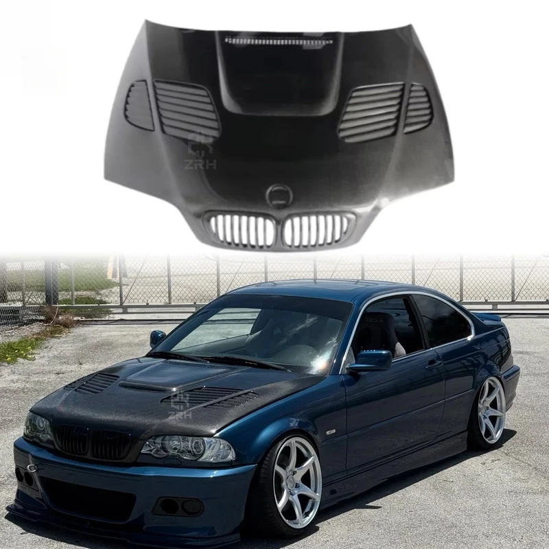 

Утолщенный капот из углеродного волокна E46 в стиле GTR с вентиляционными отверстиями и решеткой для BMW 3 серии E46 M3 Coupe, крышка двигателя автомобиля