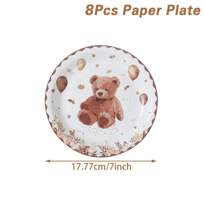 Braunbär-Party Pappteller Kindergeburtstag Tischdekorations-Set Einweg-Pappbecher Servietten und Teller Set – Detail 4