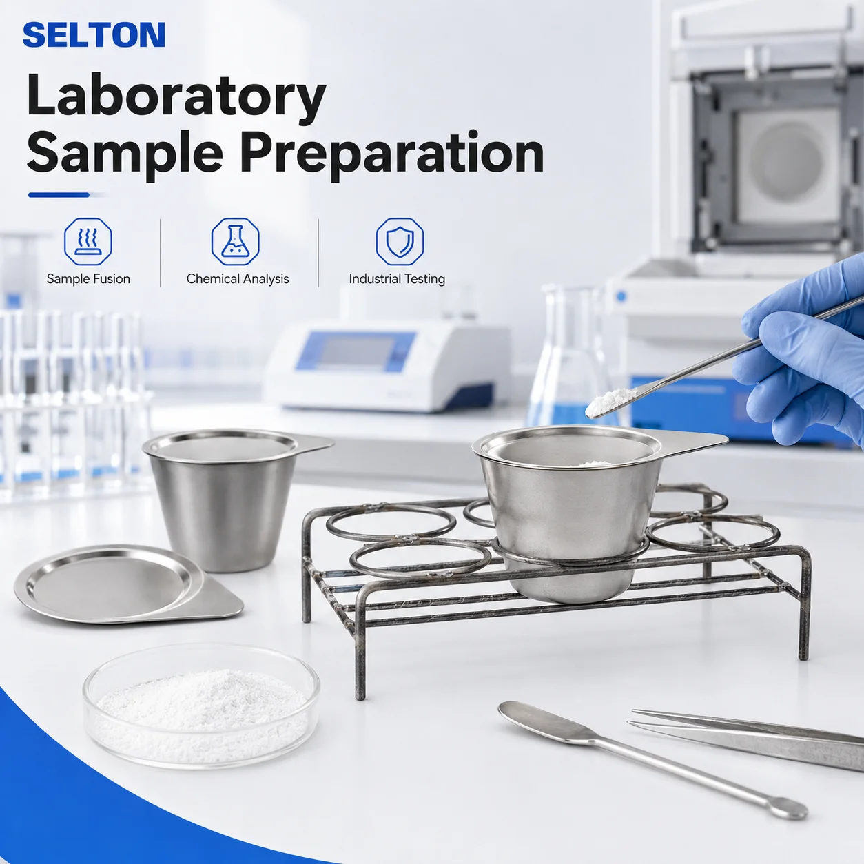 SELTON Nickel Crucible with Cover 30ml 50ml and Crucible Rack 4/6-Hole for Laboratory Sample Heating 30ml 50ml